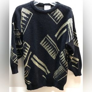 VTG 80s Ellen-D Collection Size L-XL Black Gold Metallic Lurex Holiday Sweater